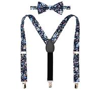 BELLUNO Boys' Floral Suspenders and Bow Tie Set, Pre-Tied Cotton Bowtie for Kids from Toddlers to Teens, Navy Wild, S - (6 month - 5 years)