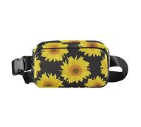 Belly Bag Black Elegant with Bright Sunflowers and Flowers for Women Men Teens Mini Waist Bag with Zipper and Adjustable Strap for Travel Holiday Running Multicolor 1 Size Waist Bag, Multicoloured.,