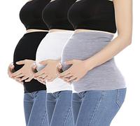 Belly Band for Pregnancy with 2 PC of Waist Extenders for All Stages of Pregnancy Postpartum Soft Adominal Support, Black + White + Light Gray, 2