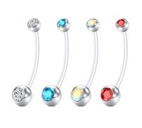 Belly Button Bars and Pregnancy Belly Bar 14G 25mm Belly Button Piercing Flexible Plastic Maternity Belly Bar Silver Surgical Steel Rhinestone Belly Piercing Jewelry