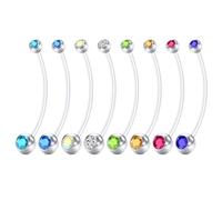 Belly Button Bars and Pregnancy Belly Bar 14G 38mm Belly Button Piercing Flexible Plastic Maternity Belly Bar Silver Surgical Steel Rhinestone Belly Piercing Jewelry