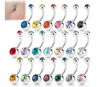 Belly Button Bars with Double Gems, Amaza 20 Colors Stainless Steel Navel Piercing Jewelry Belly Bars Set with a Storage Pouch ,14G,1.6mm*10mm