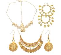 Belly Dance Accessories with Necklace, Gold Dancing Jewelry, Ear Ring, Bracelets, Gypsy Headpiece, Adjustable Fringe Hip Scarf, Photo Prop Women's Costume, Music Festivals Themed Parties Carnival