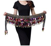 Belly Dance Dancer Costume Women Girls Sparkly Sequin Skirt Sequin Fringe Hip Scarf Glitter Belly Dance Skirt Rave Mini Skirts Rave Party Costume Belt Waist Wrap Skirt Mini (Multicolour, One Size)