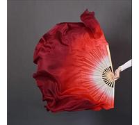 Belly Dance Fan Dual Color Real Silk Bamboo Folk Dance Fan Handmade Belly Dancing Fans Folk Art Fan White Red Gradient Assorted Size Belly Dancing Long Fan