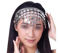 Belly Dance Headband Head Chain Jewelry Headpiece Retro Prom Headpiece Festival Tribal Headpiece Vintage Headdress Forehead Hair Accessories Silver