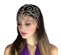 Belly Dance Headpiece Headband Bridal Hair Jewelry Hollow Colourful Rhinestone Head Chain for Women Ballroom for Special Occasions and Festivals(SILVER)