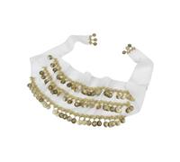 Belly Dance Hip Scarf, Belly Dancing Skirt Hip Scarves with Dangling Gold Coins for Performance Costume Belly Dance Yoga Class (White)