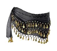 Belly Dance Hip Scarf Chiffon Sequin Skirt Black and Gold Color Blocking
