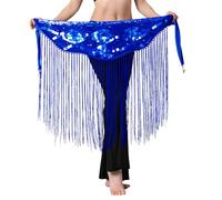 Belly Dance Hip Scarf Shiny Long Tassel Sequins Skirt Wrap for Women, Zumba Yoga Class Belly Dancing Costume Halloween Festival Party Dress Waist Belt (UK, Alpha, One Size, Regular, Regular, blue)