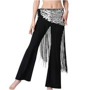 Belly Dance Hip Scarf Shiny Long Tassel Sequins Skirt Wrap for Women, Zumba Yoga Class Belly Dancing Costume Festival Party Dress Waist Belt Wavy Long Tassel Hip Scarf Black