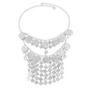 Belly Dance Metal Coins Face Chain Jewelry Coins Veil Cosplay Headwear Mask Halloween Masquerade Accessories for Women (Silver)