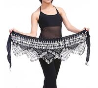 Belly Dance Skirt Women,Hip Scarf Dance Belly Dance Waist Chain Hip Scarf Bellydance Belt Dancing Waist Belt(Black silver)