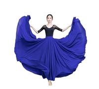 Belly Dance Skirt Womens Performances Lyrical Dancing Skirt Double Layers Chiffon Elastic Waist Big Swing Long Skirt for Dance Festivals(Royal Blue,L)