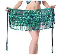 Belly Dance Wrap Hip Scarf for Women Sequin Tassel Skirt Costume Glitter Skirt for Women and Girls Rave Party Costume Black Wrap Fringe Sparkly Belt New Year Eve Ballet Dance Fringe (Green, One Size)