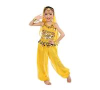 Belly Dancer Outfit for Girls 2 Piece Belly Dance Costume Set with Spaghetti Strap Top and Lantern Trousers Indian Dress Bollywood Outfits Fancy Dress Up for Arabian Dancing Performance Yellow