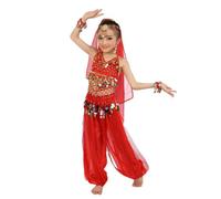 Belly Dancer Outfit for Girls 2 Piece Belly Dance Costume Set with Spaghetti Strap Top and Lantern Trousers Indian Dress Bollywood Outfits Fancy Dress Up for Arabian Dancing Performance Red