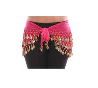 Belly Dancing Dance Hip Scarf Skirt Belt with 128 Coins Red Belly Dance Wrap Hip Scarf Belt with Gold Coins (Hot pink)