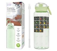 BellyBottle Pregnancy Water Bottle Tracker Must Haves for Expecting Moms Nausea Relief + Straw + BPA Free Green