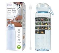 BellyBottle pregnancy Water Bottle Tracker - Must Haves for Expecting Mom - Gifts & Nausea Relief - Weekly Stickers + Straw + BPA Free - Blue