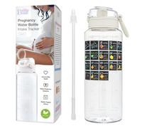 BellyBottle Pregnancy Water Bottle Tracker Must Haves for Expecting Moms Nausea Relief + Weekly Stickers + Straw + BPA Free White