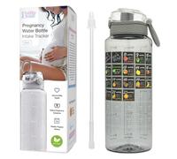 BellyBottle Pregnancy Water Bottle Tracker - Pregnancy Must Haves - Pregnancy Gifts for Expecting Mom - Pregnancy Essentials Nausea Relief - Weekly Stickers + Straw + BPA Free - Gray