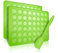 Belmalia 2X Macaron Silicone Baking Mat for Perfect Macarons | Non-Stick Silicone Mould with Pastry Dough Scraper | Green