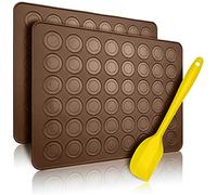 Belmalia 2X Macaron Silicone Baking Mat for Perfect Macarons | Non-Stick Silicone Mould with Pastry Dough Scraper | Brown