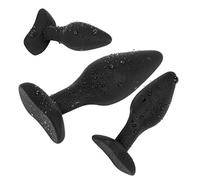 Belmalia 3X Anal-Plug with Stable Foot, Silicone Triple Set Ø 30 Ø 40 Ø 45 mm, Butt-Plug Black - Erotic Adult Toys