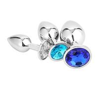 Belmalia 3X Metal Anal Plug | Butt Plug Ice Blue Crystal | Pure Pleasure in 3 Sizes for Women, Couples, Men | Anal Toy Set Silver