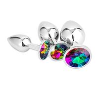 Belmalia 3X Metal Anal Plug | Butt Plug Rainbow Crystal | Pure Pleasure in 3 Sizes for Women, Couples, Men | Anal Toy Set Colorful