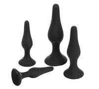 Belmalia 4X Anal-Plug with Strong Suction Cup, Erotic Desire for Him and Her with Smooth Silicone Dildo Set S + M + L + XL, Butt-Plug Black