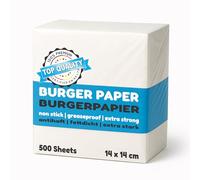 Belmalia 500 Burger Paper Sheets Square | Greasproof Baking Paper | Wax Paper for Hamburgers, Press, Grill | Non-Stick | 14 x 14 cm