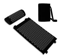 Belmalia Acupressure Set with Neck Cushion for Relaxation + Well-Being | Easy Transport Acupuncture Mat and Pillow Set | Massage Mat with Carrying Handles | Black