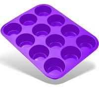 Belmalia Large Muffin Moulds 12 Silicone Moulds Non Stick Baking Mould for Muffins, Cupcakes, Cakes, Brownies, Pudding Purple