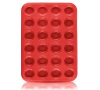 Belmalia Mini Muffin Tray Silicone, 24 Holes, 34 x 24 x 2 cm, Non-Stick Coating, Cupcake Muffins Tin Red