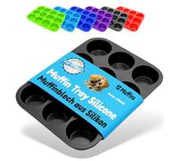 Belmalia Muffin Tray Silicone, 12 Holes, 33 x 25 x 3 cm, Non-Stick Coating, Cupcake Muffins Tin Black