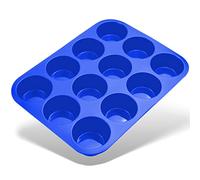 Belmalia Muffin Tray Silicone, 12 Holes, 33 x 25 x 3 cm, Non-Stick Coating, Cupcake Muffins Tin Dark Blue