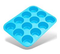 Belmalia Muffin Tray Silicone, 12 Holes, 33 x 25 x 3 cm, Non-Stick Coating, Cupcake Muffins Tin Light Blue