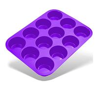 Belmalia Muffin Tray Silicone, 12 Holes, 33 x 25 x 3 cm, Non-Stick Coating, Cupcake Muffins Tin Purple Violet