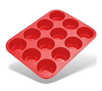 Belmalia Muffin Tray Silicone, 12 Holes, 33 x 25 x 3 cm, Non-Stick Coating, Cupcake Muffins Tin Red