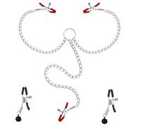 Belmalia Nipple Clamps with Chain | 2 Nipple Clamps + Clit Clamp | Clamps for Nipples with Bells | Breast Stimulators for Woman & Man | Sex Toys Extreme