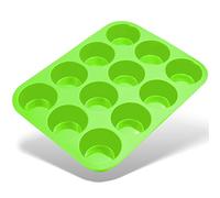 Belmalia Silicone 12 Muffin Pan Non-Stick Cupcake Brownies Cake Pudding Muffin Pan Green