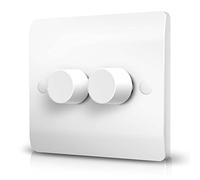 Belns Melns LED Dimmer Switch, Trailing Edge Double Dimmer Light Switch for Dimmable LED/Halogen Lights, Rotary Push On/Off, 2 Gang 1 Way/2 Way, 3-150 Watts, White