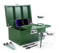 BELO VALE Premium Green Storage Box,Decorative Bamboo Box with Combination Lock,Ultimate Wooden Box Kit with Sliding-Tray, 3-Pack Glass Jars Accessories Tools for Gift.