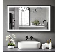 BELOFAY 1000x600mm Black Framed LED Bathroom Mirror, Illuminated Bathroom Toughened, Mirror with LED Lights, Dimmable, Anti-fog, Shatter-Proof, Tempered Wall Mirrors, with Demister Pad Lucian