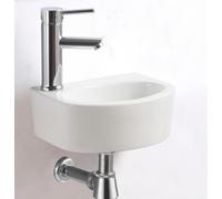 Belofay 13X30X23.5Cm Tap On Left Oval Ceramic Cloakroom Wash Basin Sink, Modern Design Wall-Mounted Basin (Only Basin Included)