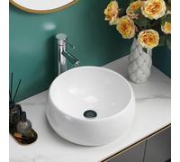 Belofay 170X360X360mm Round Ceramic Basin, Modern Design Gloss White Countertop Sink With Tap, Bottle Trap & Pop-Up Waste