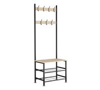 BELOFAY 3-Shelf Heavy Duty Clothes Rail with 4 Hooks | Freestanding Industrial Black Clothes Rack for Coats & Shoes | Suitable for Bedroom, Living Room | Medium Size