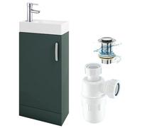 Belofay 400mm Bathroom Vanity Unit With Basin, White Ceramic Bathroom Sink With Trap And Waste, No Tap Included(New York Green)